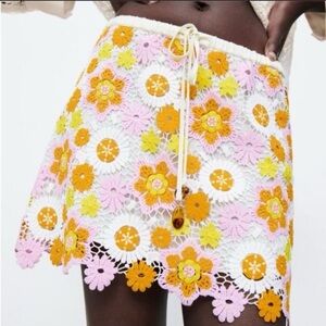 Zara Floral Crochet Retro Mini Skirt